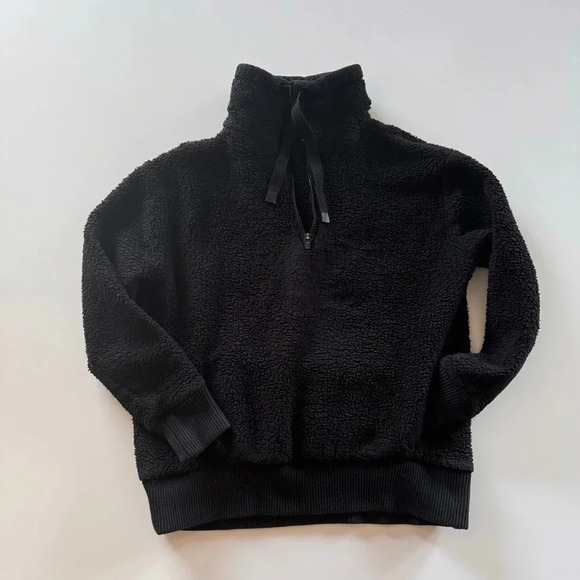 ATHLETA-Funnel Neck-Black-Sherpa Pullover- Cozy- Oversized-Athleisure-Women’s XS - Picture 3 of 14